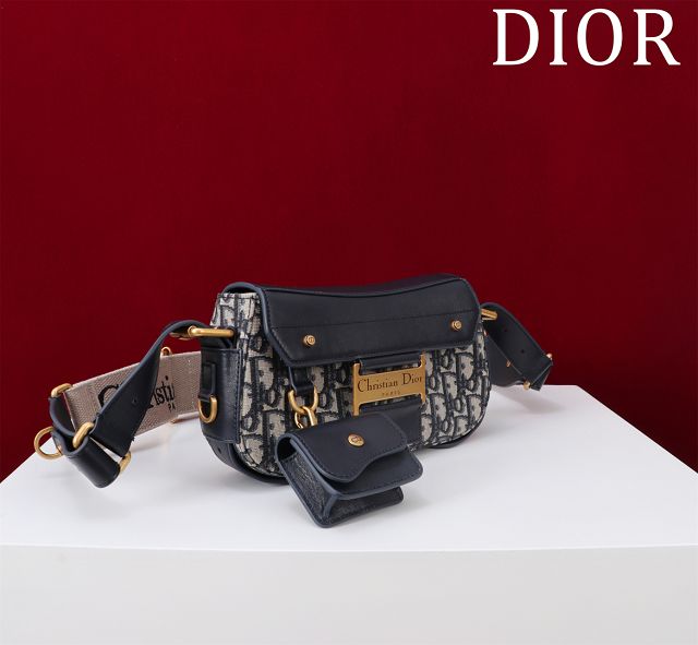 Dior original fabric&calfskin small streetchic bag M3913 blue