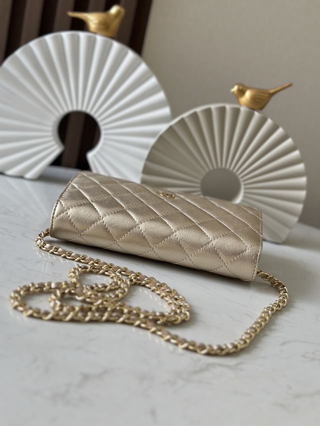 CC original iridescent lambskin wallet on chain AP0250 gold