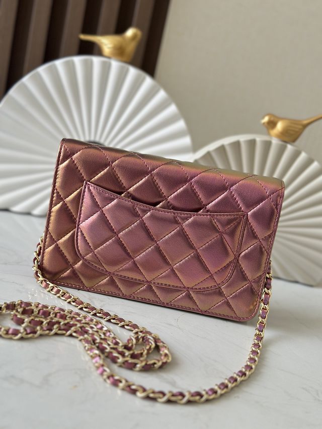 CC original iridescent lambskin wallet on chain AP0250 purple