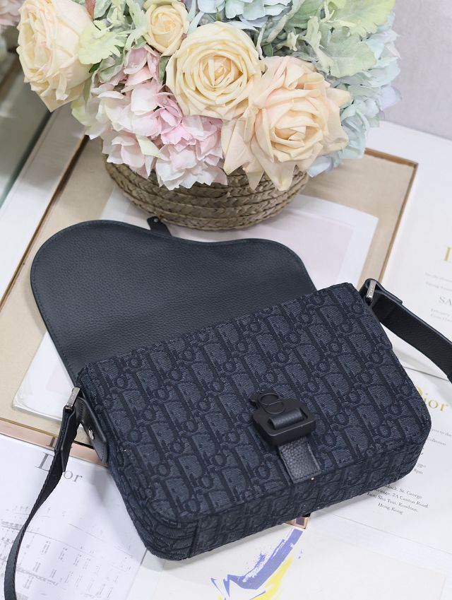 Dior original cotton small saddle messenger bag DPO049 black