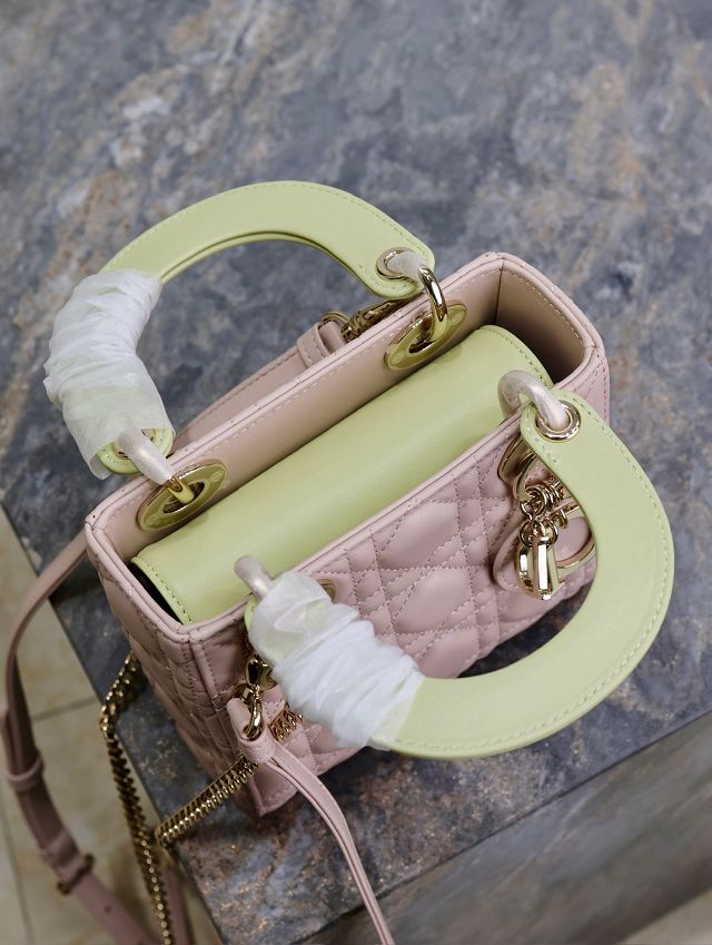 Dior original lambskin mini lady bag M0505 pink&green