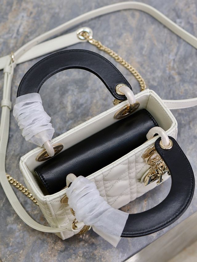 Dior original lambskin mini lady bag M0505 white&black