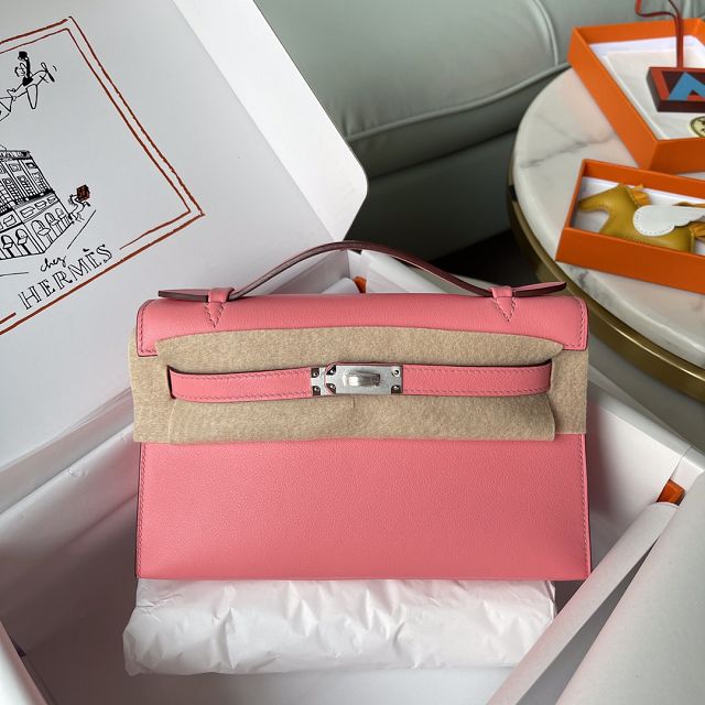 Hermes original swift leather mini kelly 22 clutch K0012 rose dete