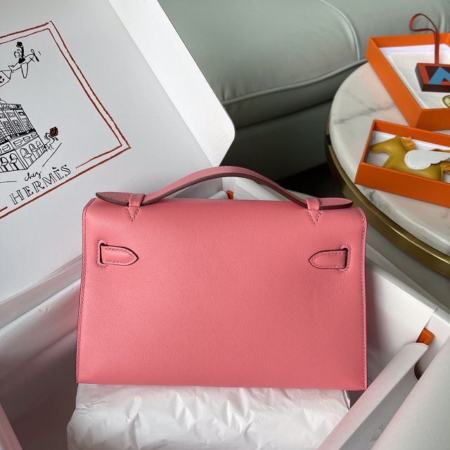 Hermes original swift leather mini kelly 22 clutch K0012 rose dete