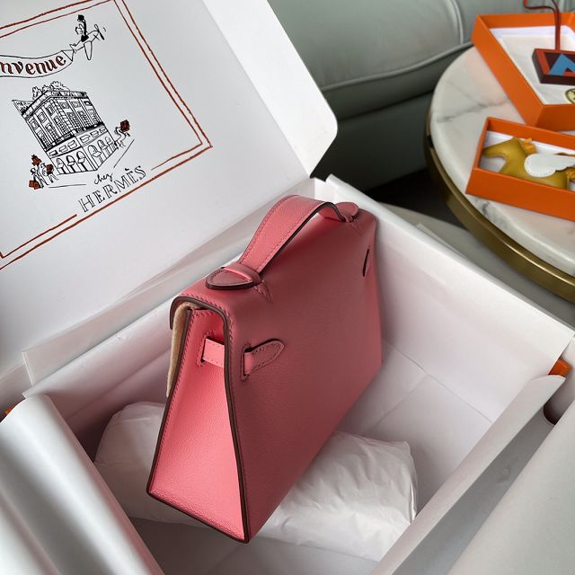 Hermes original swift leather mini kelly 22 clutch K0012 rose dete