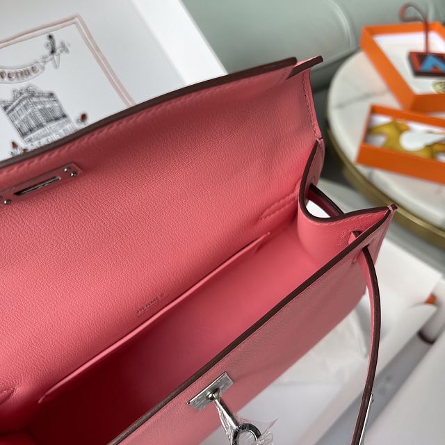 Hermes original swift leather mini kelly 22 clutch K0012 rose dete