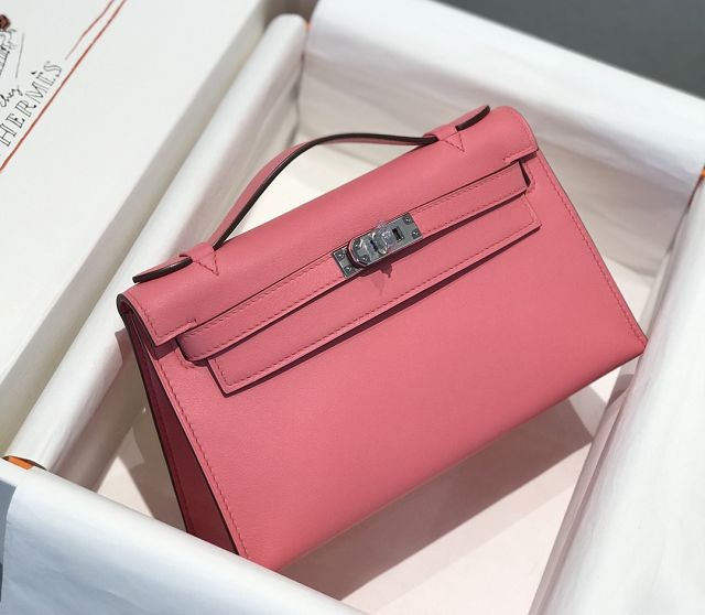 Hermes original swift leather mini kelly 22 clutch K0012 rose lipstick