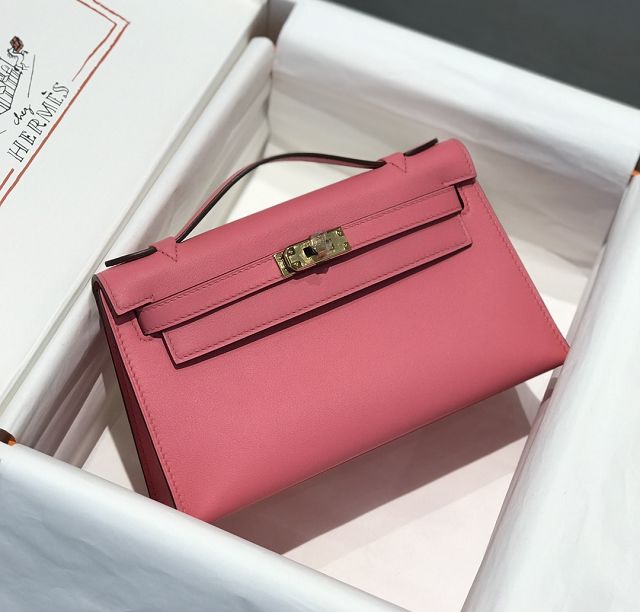 Hermes original swift leather mini kelly 22 clutch K0012 rose lipstick
