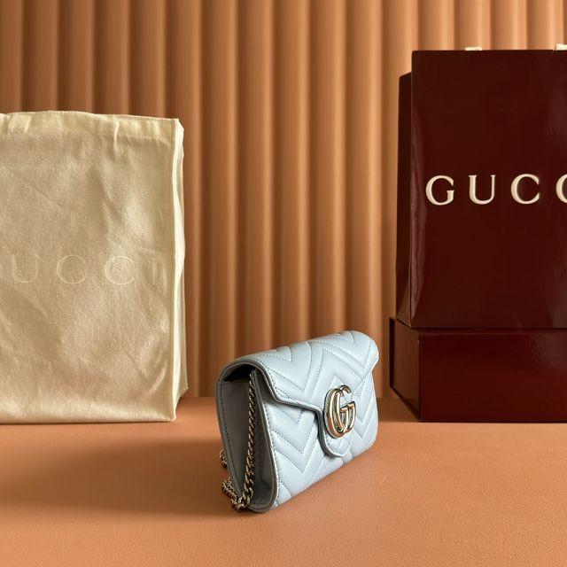 GG original calfskin marmont wallet on chain 837745 blue