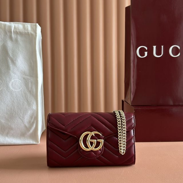 GG original calfskin marmont wallet on chain 837745 bordeaux