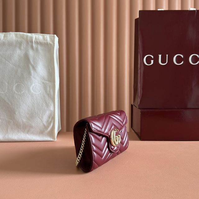 GG original calfskin marmont wallet on chain 837745 bordeaux