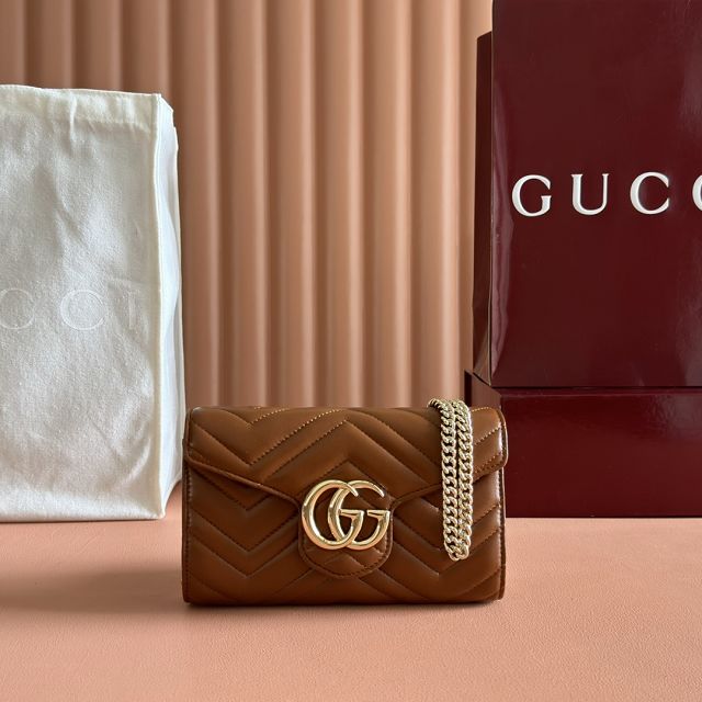 GG original calfskin marmont wallet on chain 837745 brown
