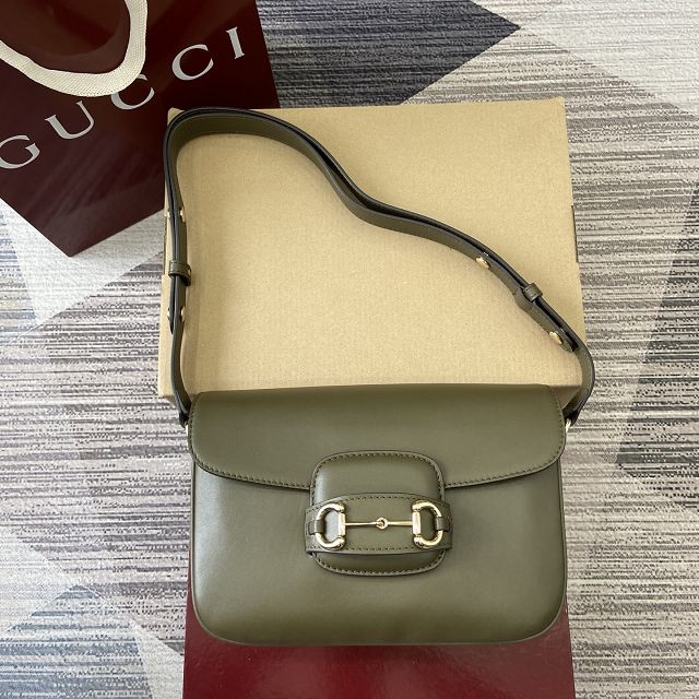 GG original calfskin 1955 horsebit shoulder bag 815178 green