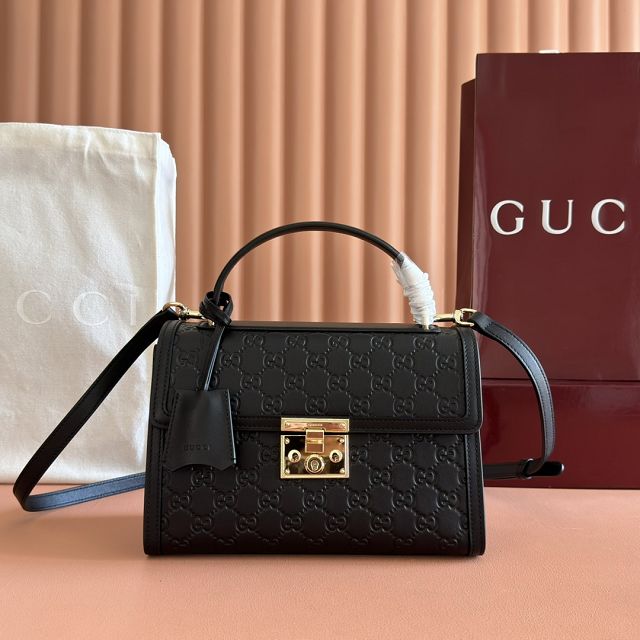 GG original calfskin padlock medium top handle bag 838998 black