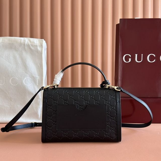 GG original calfskin padlock medium top handle bag 838998 black