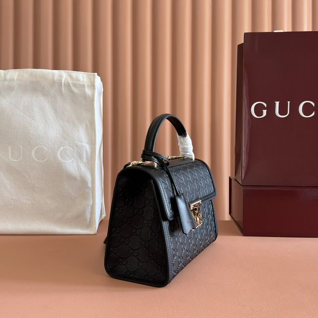 GG original calfskin padlock medium top handle bag 838998 black