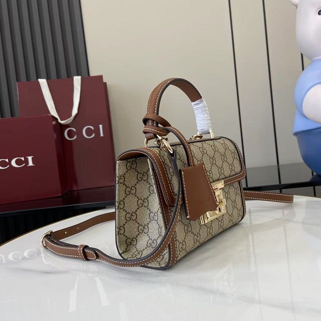 GG original fabric padlock small top handle bag 838999 brown