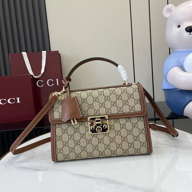 GG original fabric padlock medium top handle bag 838998 brown