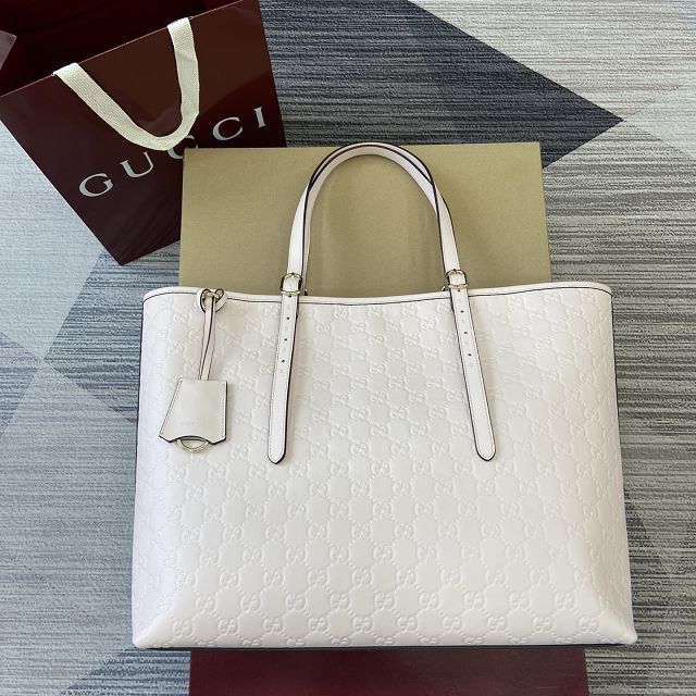 GG original calfskin emblem large tote bag 847455 light pink