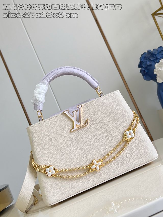 Louis vuitton original calfskin capucines BB handbag M25461 beige&purple