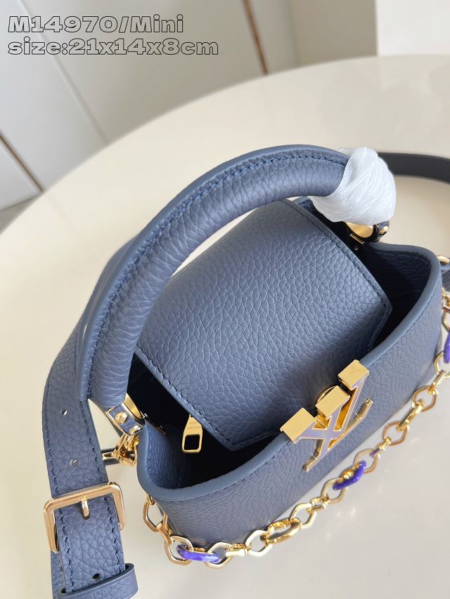Louis vuitton original calfskin capucines mini handbag M14971 navy blue