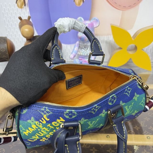 Louis vuitton original monogram canvas keepall 25 M25786 blue&green