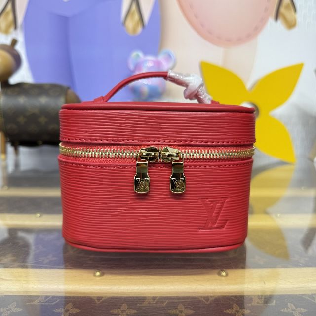 Louis vuitton original monogram nano nice cosmetic case M44936 red