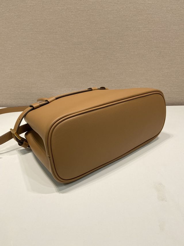 Prada original calfskin small belt buckle handbag 1BA418 brown