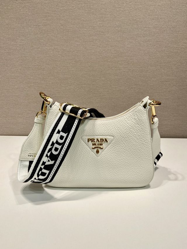 Prada original grained calfskin small shoulder bag 1BH193 white