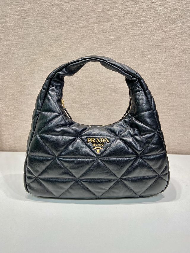 Prada original lambskin large hobo bag 1BC183 black
