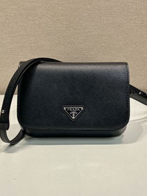 Prada original saffiano calfskin small shoulder bag 2VD061 black