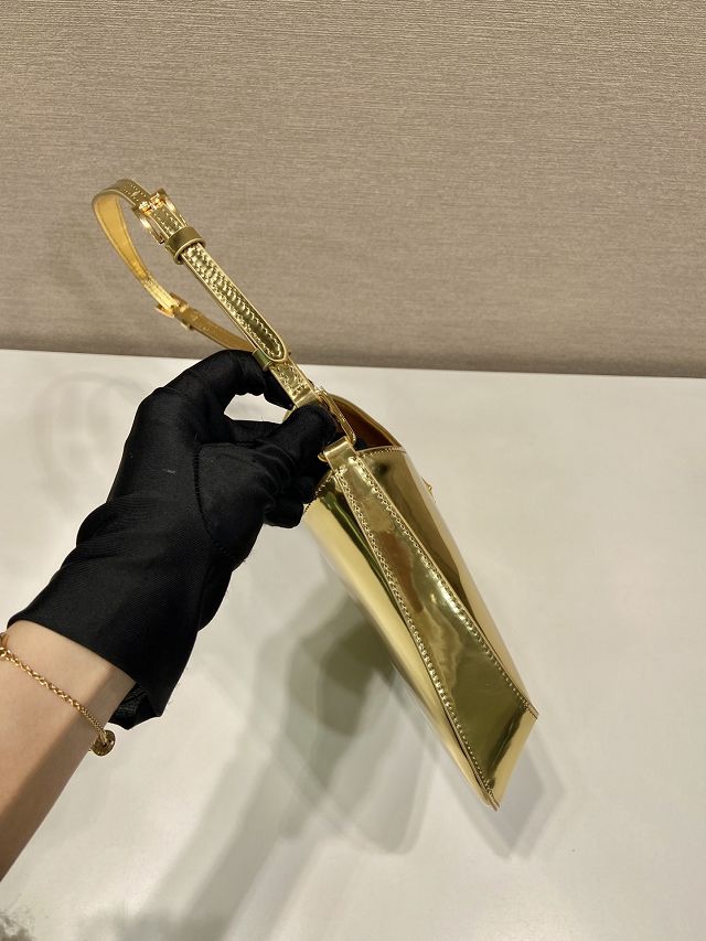 Prada original patent calfskin small cleo bag 1BC169 gold