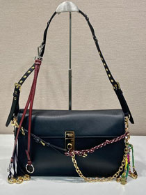 Prada original soft calfskin sound large shoulder bag 1BD379 black
