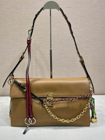 Prada original soft calfskin sound large shoulder bag 1BD379 brown