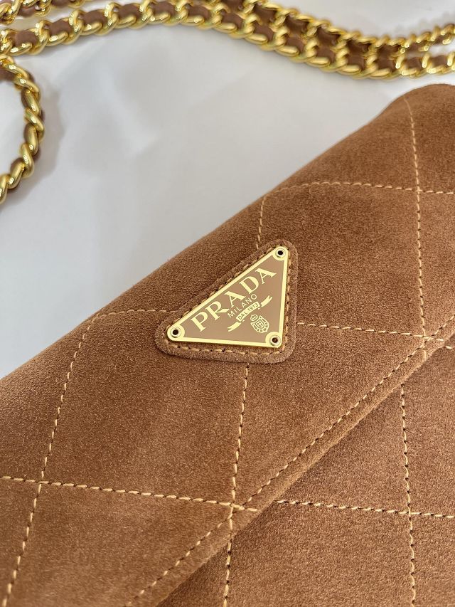 Prada original suede calfskin small shoulder bag 1BD600 brown