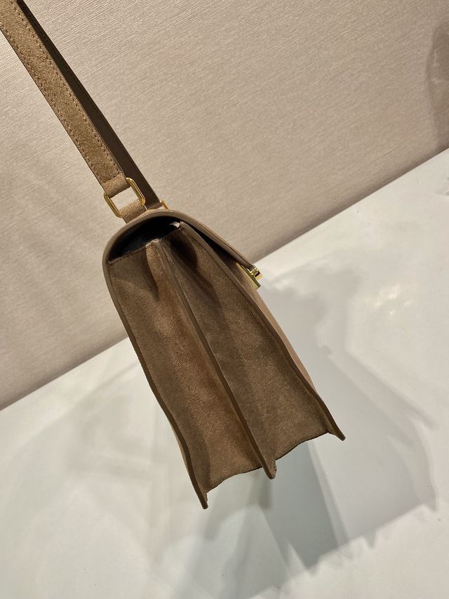 Prada original suede calfskin sound large shoulder bag 1BD379 brown