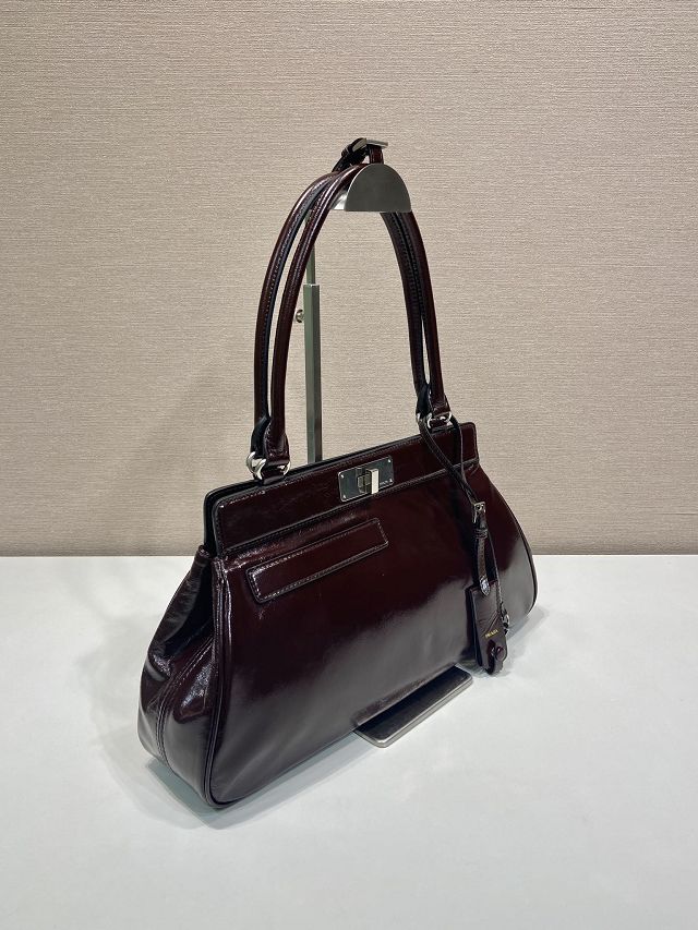 Prada original calfskin medium tote bag 1BA846 dark brown