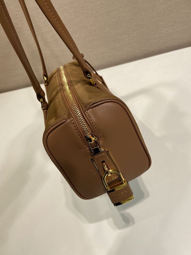 Prada original nylon top handle bag 1BB127 brown