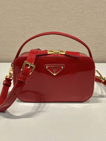 Prada original patent calfskin mini top handle bag 1BH206 red