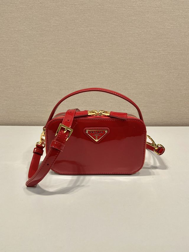 Prada original patent calfskin mini top handle bag 1BH206 red