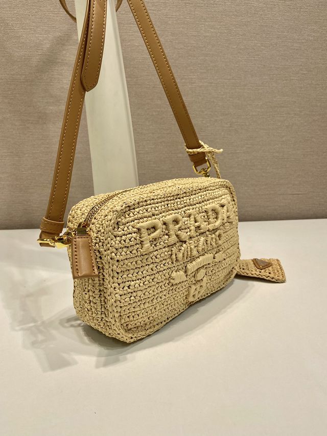 Prada original raffia crochet brique bag 1BH196 beige