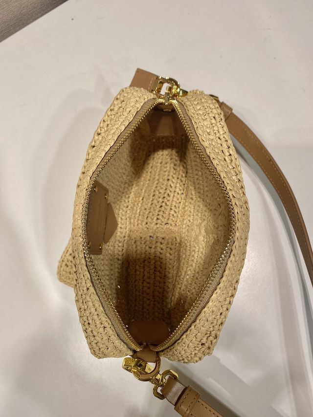 Prada original raffia crochet brique bag 1BH196 beige
