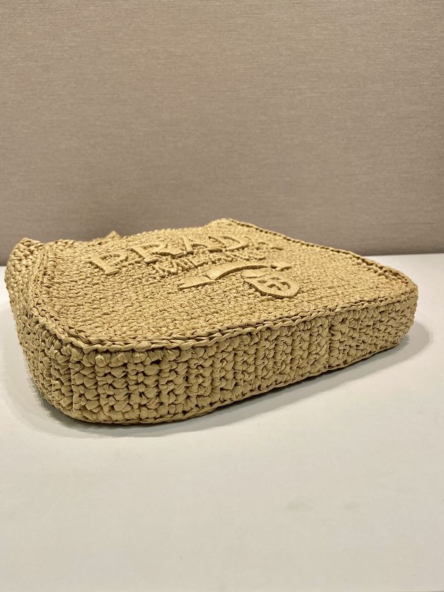 Prada original raffia crochet shoulder bag 1BG186 beige