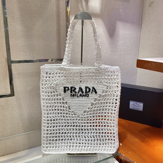Prada original raffia crochet tote bag 1BG393