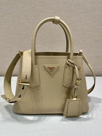 Prada original saffiano calfskin double small bag 1BG443 beige
