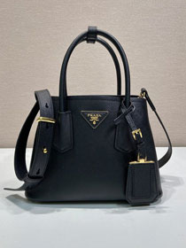 Prada original saffiano calfskin double small bag 1BG443 black