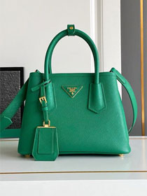 Prada original saffiano calfskin double small bag 1BG443 green