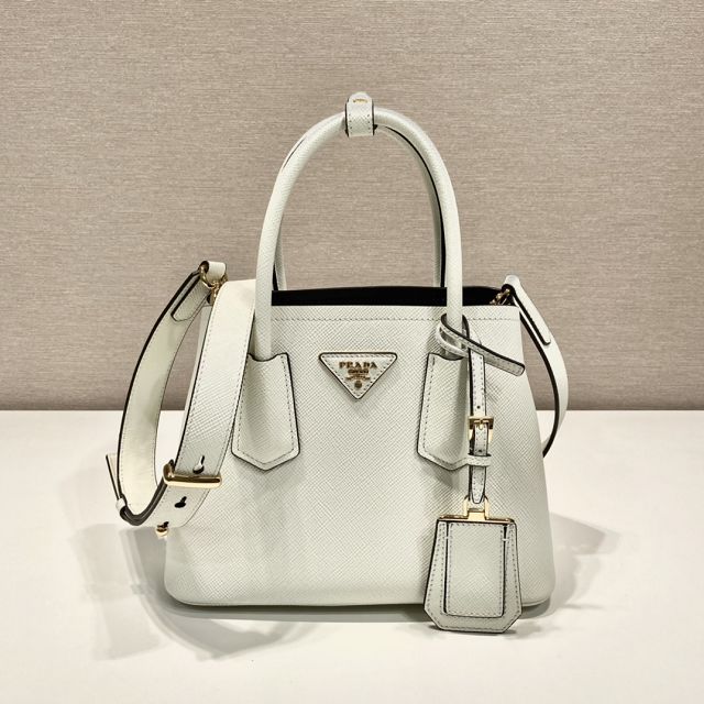 Prada original saffiano calfskin double small bag 1BG443 white