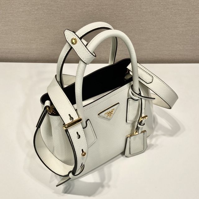 Prada original saffiano calfskin double small bag 1BG443 white