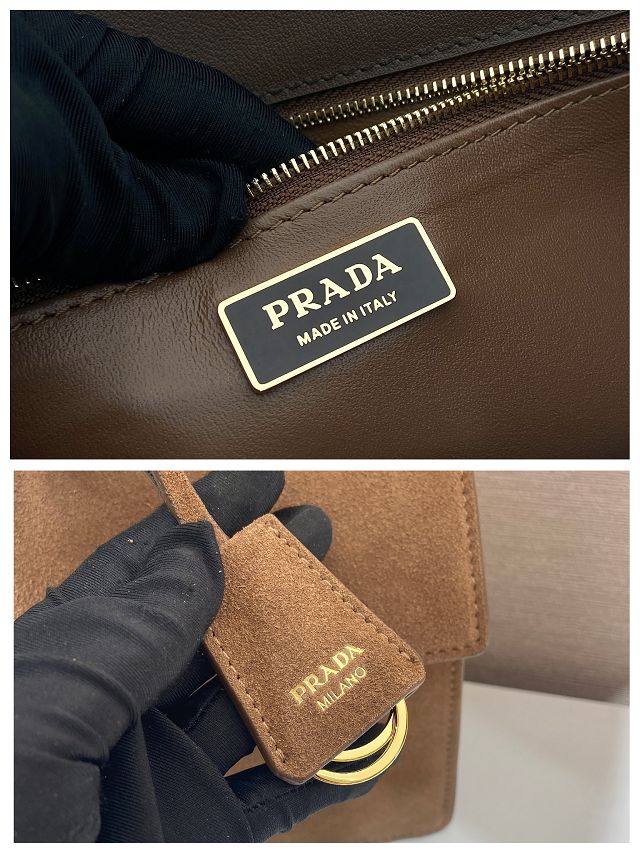 Prada original suede calfskin sound medium shoulder bag 1BN023 brown